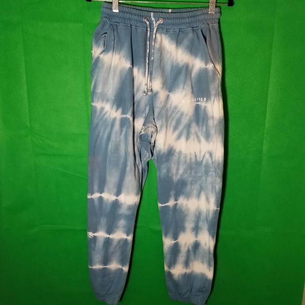 Missguided Womens Blue White Tie Dye Sweat Pants Joggers Size 2 Loungewear Comfy